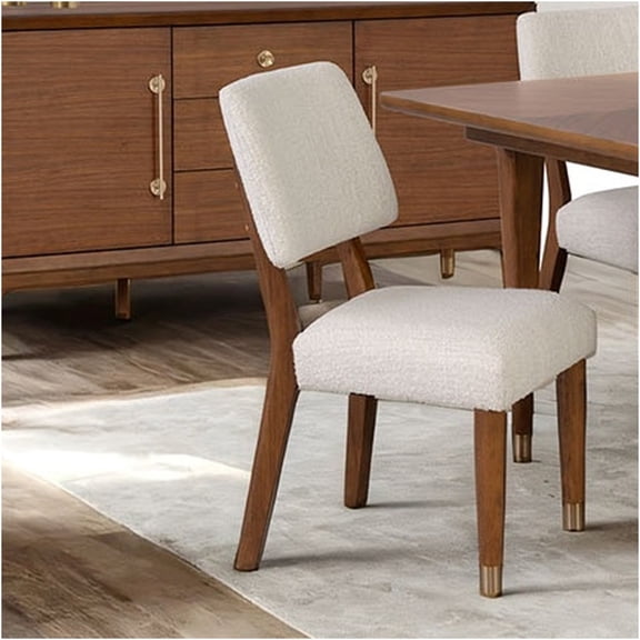 JERFIT Mid-Century Modern Dining Chairs, Set of 2, Walnut Finish Acacia Wood Side Chairs with Gold Capped Legs for Kitchen, Breakfast Nook
