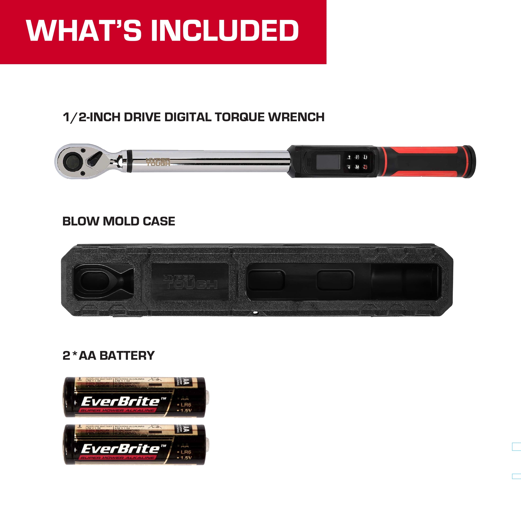 Hyper Tough 1/2-inch Drive Digital Torque Wrench, 25 - 250 ft/lbs