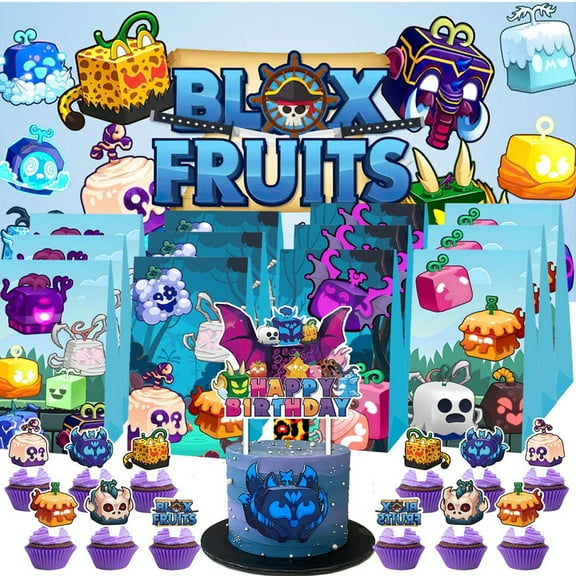 Blox Fruits Goodie Bags Treat Candy Decorations Party Favor Supplies Birthday Cake Topper Backdrop Banner