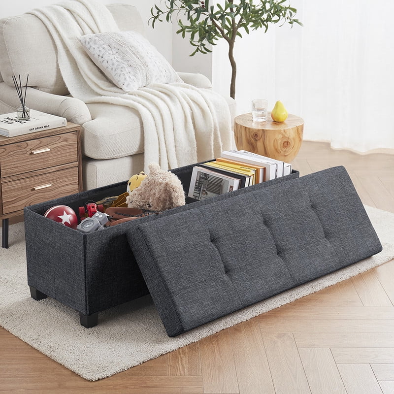 Ornavo Home 43 Inch Folding Storage Ottoman with Storage Bench, Long Large Storage Ottoman Bench, Storage Chest, Foot Rest Stool, Bedroom Bench with Storage