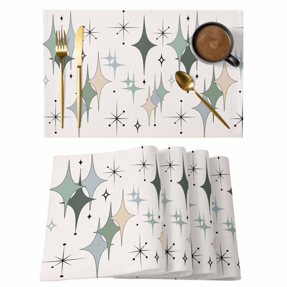 Green Beige Diamond Placemats Set of 4, Modern Geometric Middle Century Pink Placemats for Dining Table, Place Mats for Kitchen Tabletop, Waterproof Wipeable Dining Table Mats Set