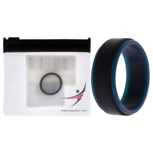 Anillo escalonado de 2 capas de boda de silicona - Azul-Negro de ROQ para hombre - Anillo de 8 mm