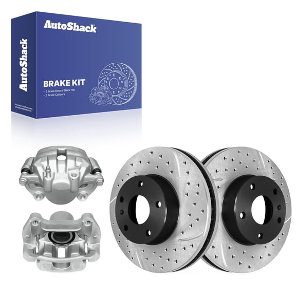 AutoShack Front Vented Drilled & Slotted E-Coated Brake Rotors   Calipers 4-PC Brake Kit Replacement for 2010-2017 Chevrolet Equinox 2010-2017 GMC Terrain 2017 Buick Regal ShadowGuard 12.64" (321 mm)