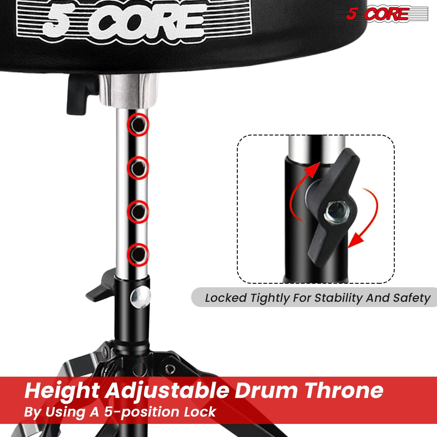 Adjustable Drum Throne Stool with 3" Thick Pad – 16.5"-21.5" Height, 200lb Capacity, Anti-Slip Rubber Feet for Drummers, Guitarists, Adults & Kids