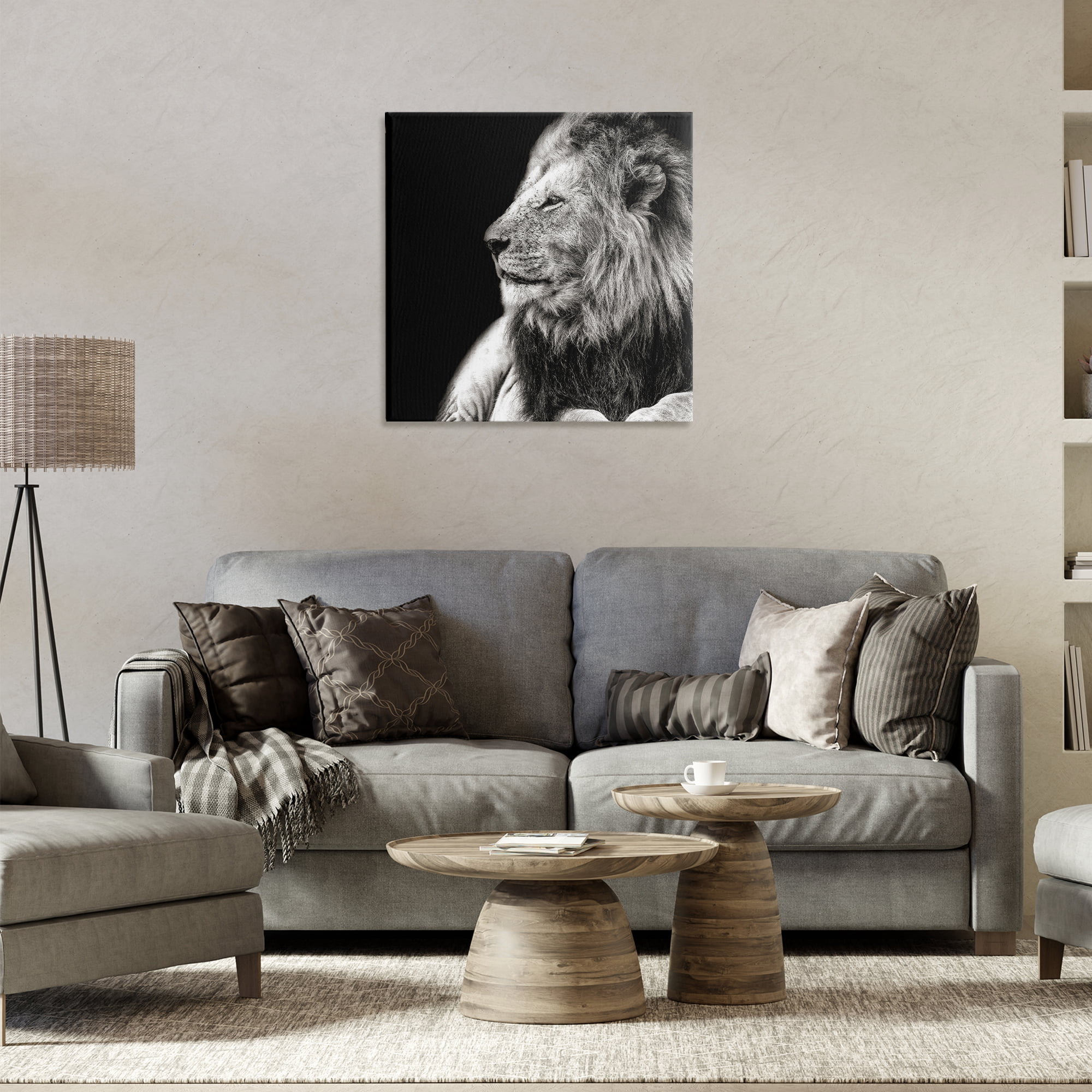 Stupell Industries Lion Portrait on Black Animals Photography Wrapped Canvas Art Print Wall Art, 24 x 24