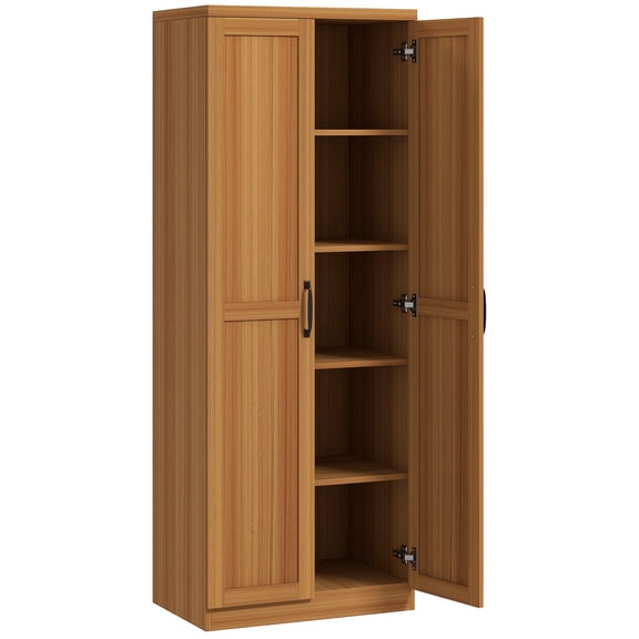 Homiyad 63" 2-Door Kitchen Pantry, Freestanding Cabinet with 2 Adjustable Shelves for Dining Room, Cinnamon Teak Wood Grain