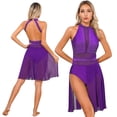 thumbnail image 2 of iiniim Women Lyrical Dance Halter Neck Sleeveless Tulle Flowy Leotard Dress Purple XL, 2 of 7