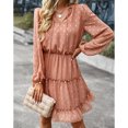 thumbnail image 4 of Vestido De Manga Larga, Vestido Con Cuello En V Para Mujer, Panel De Cuello De Encaje, Cintura Alta, Estampado Con Paneles En Capas Para El Trabajo ANGGREK  Otros, 4 of 8
