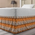 thumbnail image 1 of Feather Bed Skirt, Vertically Arranged Retro Style Elements in Stripes or Spots, Elastic Bedskirt Dust Ruffle Wrap Around for Bedding Decor, 4 Sizes, Dark Peach Charcoal Grey, by Ambesonne, 1 of 2