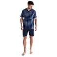 thumbnail image 2 of GÖTZBURG Pijama corto para hombre, cuello en V, rayas, algodón, pijama Azul L (Large), 2 of 4