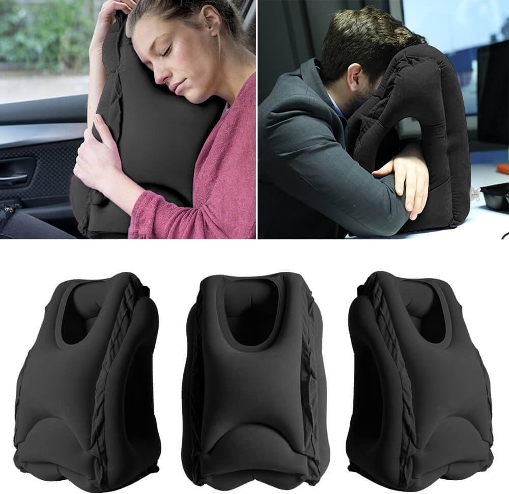 HOMCA Travel Pillow, Portable Head Neck Rest Inflatable Pillow from, Design  for Airplanes, Cars, Buses, Trains, Office Napping, Camping - Includes