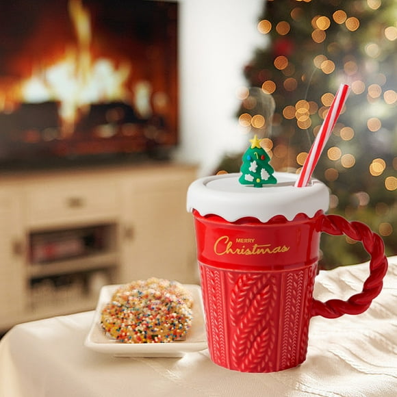 NIZELUK Clearance Christmas Mug Christmas Tree Ceramic Straw Mug High Color Sweater With Lid Straw Ceramic Mug Couple Mug Holiday Gift Mugs Fall Savings Clearance Sales Today Deals Prime