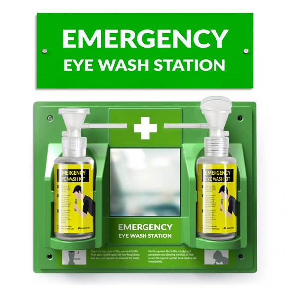 MAASTERS BPA Free Portable Eye Wash Station OSHA Compliant - Wall-Mounted First Aid Eye Wash Kit w/Mirror & 2X 16oz Empty Bottles - No Eyewash Soluti