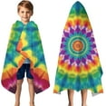 thumbnail image 3 of Rainbow Tie Dye Mandala Pattern Hooded Bath Towel，50"x30" for Ages 3 To 12 Kids, Quick Dry Lightweight Soft Microfiber Hood Beach Towel Cover Up for Kids, 3 of 7