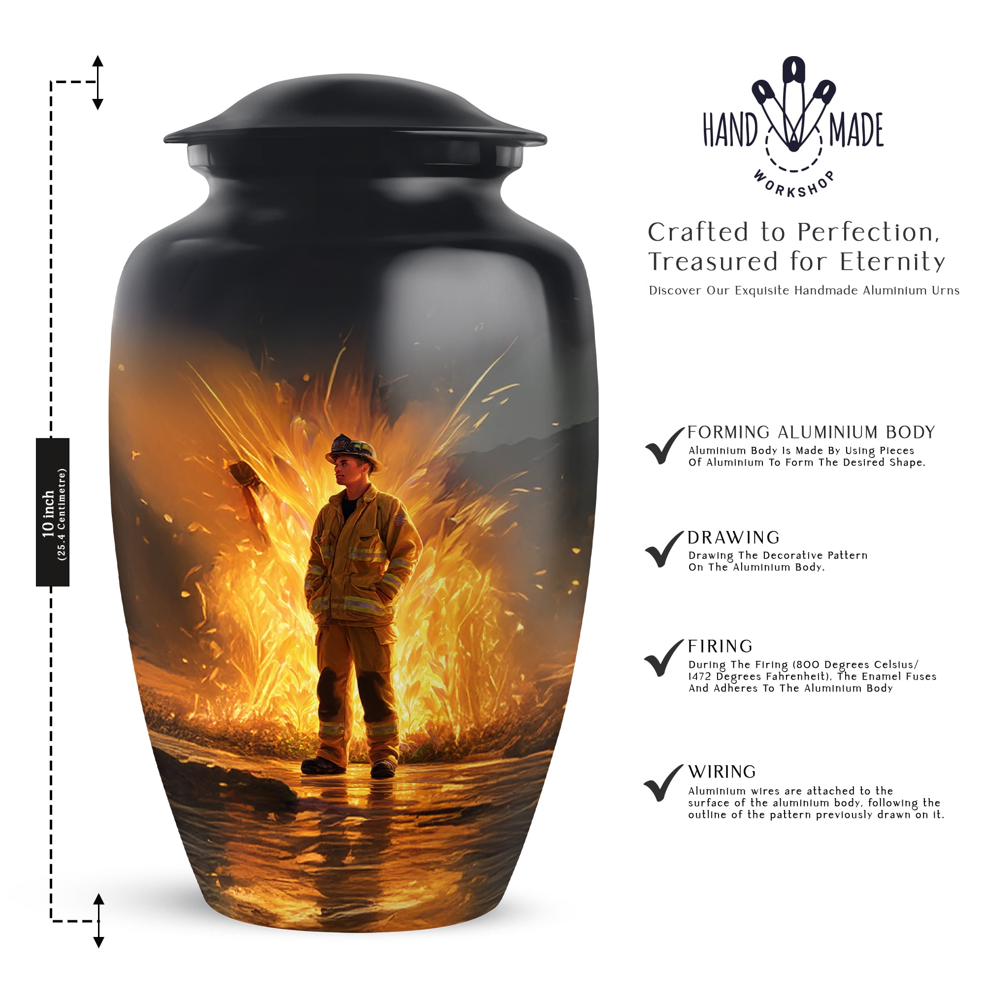 Fire Fighter Cremation Urn For Ashes Women And Man, 1 Large & Small Keepsake Urns For Human Ashes For Mom Set 4, Crematory Urns For Adults Humans, Funeral Urn For Male And Female