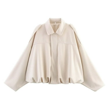 CHCNHAC Womens Faux Suede Bomber Jacket 2025 Spring Lapel Pilot Coat Long Sleeve Zipper Up Going Out Jackets Casual Trendy Streetwear Outerwear White L