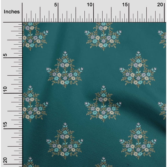 oneOone Organic Cotton Poplin Twill Fabric Leaves & Floral Block Print Fabric BTY 42 Inch Wide