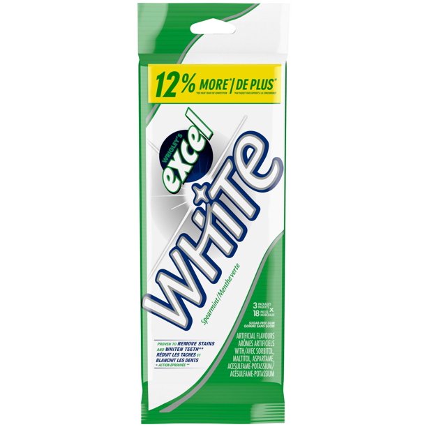EXCEL White Spearmint, Teeth Whitening Sugar Free Chewing Gum, 18
