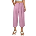 thumbnail image 5 of ZHYou No BoundarieWide Leg Capri Pants for Women High Waisted Linen Blend Pleated Button Closure Loose Fit Flowy Casual Summer Trousers Pink Size 2XL, 5 of 5