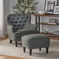 thumbnail image 3 of Barara King Modern Accent Chairs with Ottoman,Comfy Dark Gray Armchair for Bedroom,Living Room Upholstered Sofa Chair Reading Chair for Small Spaces, 3 of 14