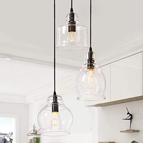 Modern Pendant Light Suspended Glass 3-Lights Chandelier Ceiling Light Fixture 