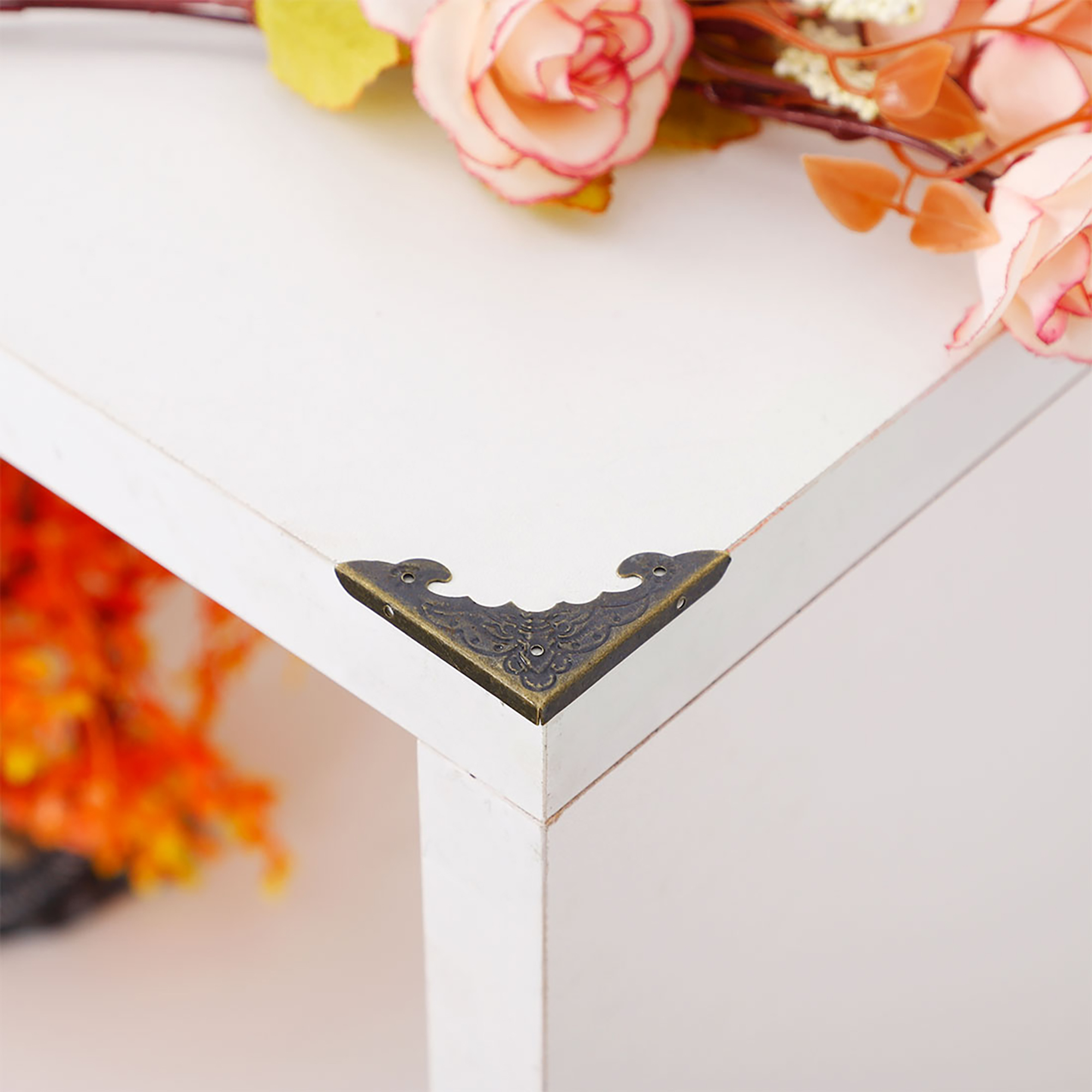 Box Table Corner Protector Vintage Metal Bronze Tone Triangle Frame ...