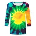 thumbnail image 5 of CYMMPU Tunic Tops 3/4 Sleeve Tie Dye Loose Fit Spring Tops Fall Fashion Shirts Round Neck Blouses for Women Dressy Casual Ombre T-Shirts Multicolor XXXXL, 5 of 5