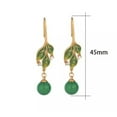thumbnail image 3 of K-KED Green Jade Drop Dangle Earrings Boho Leaf Design Hook 18K Gold Plated Gemstone, 3 of 9