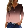thumbnail image 2 of Weiqiqre Women's Fashion Casual Gradient Color V-Neck T-shirt 3/4 Sleeves Buttons Blouse Loose Casual Tops, 2 of 5