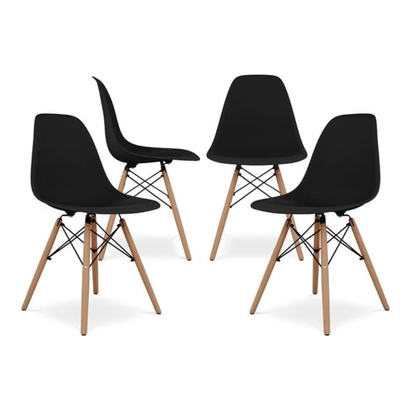 Aron Living Pyramid 17.5" Plastic and Wood Dining Chairs in Black (Set of 4)