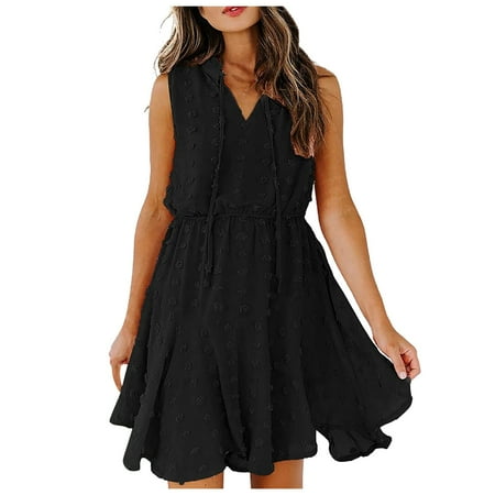 

Floleo Women s Dress Clearance Fall Summer Fashion Summer Casual V-Neck High Waist Sleeveless Short es