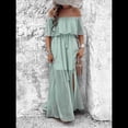 thumbnail image 4 of Vestido Informal de Lunares con Hombros Descubiertos para Mujer, con Volantes, Corsé, Borlas y Cintura Alta, con Abertura y Abertura, Color Liso Gris Verde M, 4 of 8