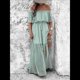 thumbnail image 4 of Vestido Informal de Lunares con Hombros Descubiertos para Mujer, con Volantes, Corsé, Borlas y Cintura Alta, con Abertura y Abertura, Color Liso Gris Verde XL, 4 of 8