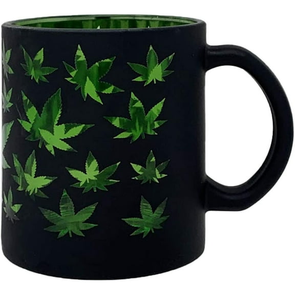 Hemp Leaf Metallic Glass Coffee Mug - 16oz / Black