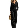 thumbnail image 2 of WULMLEO Linen 2 Piece Sets Women Fall Wrap Cross V Neck Long Sleeve Top Wide Leg Pants Set Casual Lightweight Outfits Boho Lounge Suits with Pockets Black M, 2 of 8