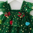 thumbnail image 4 of VNKIDY Girls Dress Toddler Kids Tulle Christmas Dress With Gold Star Print Colorful Poms Ruffled Flutter Sleeves For Holiday Parties Xmas Celebrations Classic Dress, 4 of 5