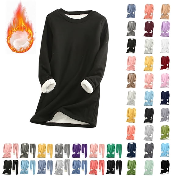 Meichang Women's Winter Warm Sherpa Lined Fleece Crewneck Sweatshirt Pullover Loungewear Long Sleeve Thicken Thermal Tops
