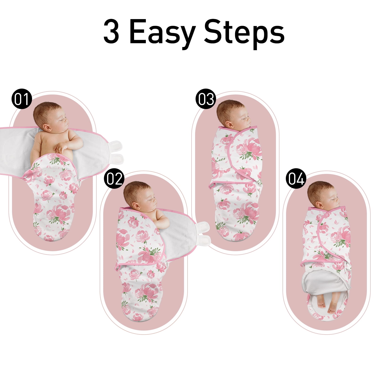 Gllquen Baby Swaddle Sleep Sacks with Zipper for 0-3 Months Newborn Girls Pink Floral, 3 Pack