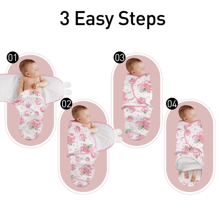 GLLQUEN Baby Swaddle Sleep Sacks, 0-3 Months, 3 Pack, Pink Floral photo 7