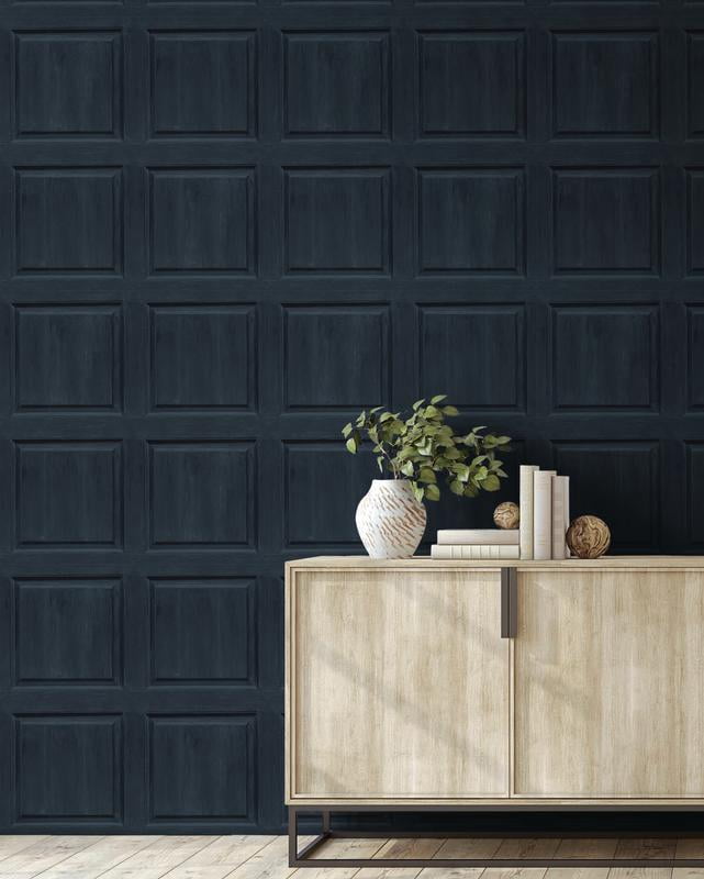 NextWall Arthouse Washed Faux Panel Peel and Stick Wallpaper 20.5 in. W x 18 ft. L - Navy