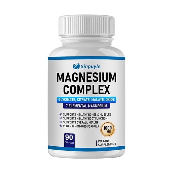 Magnesium Complex Supplement - 1000mg, 90 Capsules - Glycinate, Citrate & Malate Blend for Bone, Muscle & Overall Health, Vegan & Non-GMO