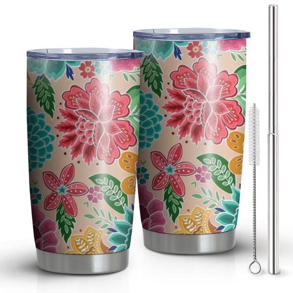 20 Oz Pioneer Flower Coffee Tumbler Double Wall Insulated Stainless Steel Water Bottle | Metal Reusable Thermoses Flask with Cup Cap | Leak & Sweat Proof with Anti-Dust Lid