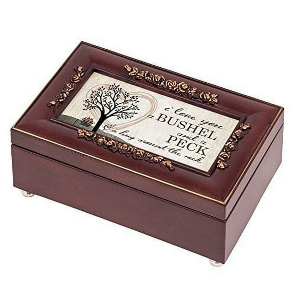 I Love You A Bushel & A Peck Rosewood Finish Rose Jewelry Music Box - Plays Tune Canon in D