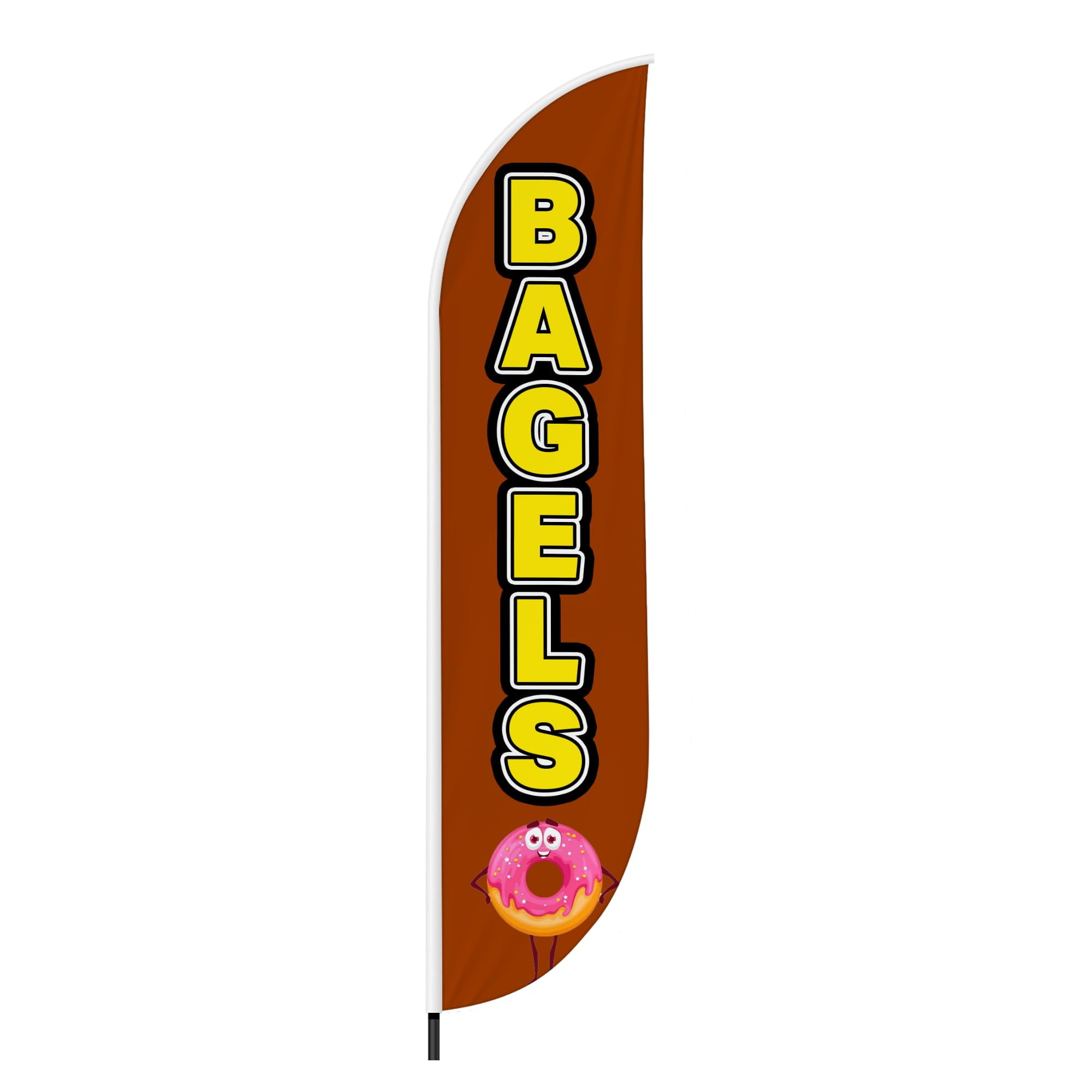 Bagels Feather Flag(11.5feetX2.5feet) by DreamController | Outdoor Business Advertising Tall Flag | Weather-Resistant Knitted Swooper Flag | Made in USA | HD Print (Flag Only)