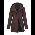 thumbnail image 1 of Chaquetas Softshell Impermeables para Mujer, Abrigos Cálidos con Forro y Capucha, Chaqueta Impermeable Larga. Color Café XL, 1 of 8
