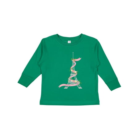 

Inktastic Cute Eiffel Tower with Pink Ribbon and Flowers Boys or Girls Long Sleeve Toddler T-Shirt