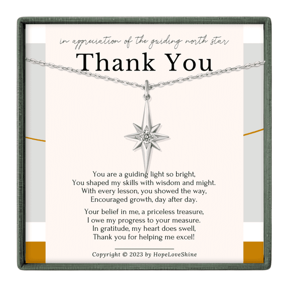 HOPE LOVE SHINE North Star Thank You Silver Necklace – Mentor or Teacher Gift