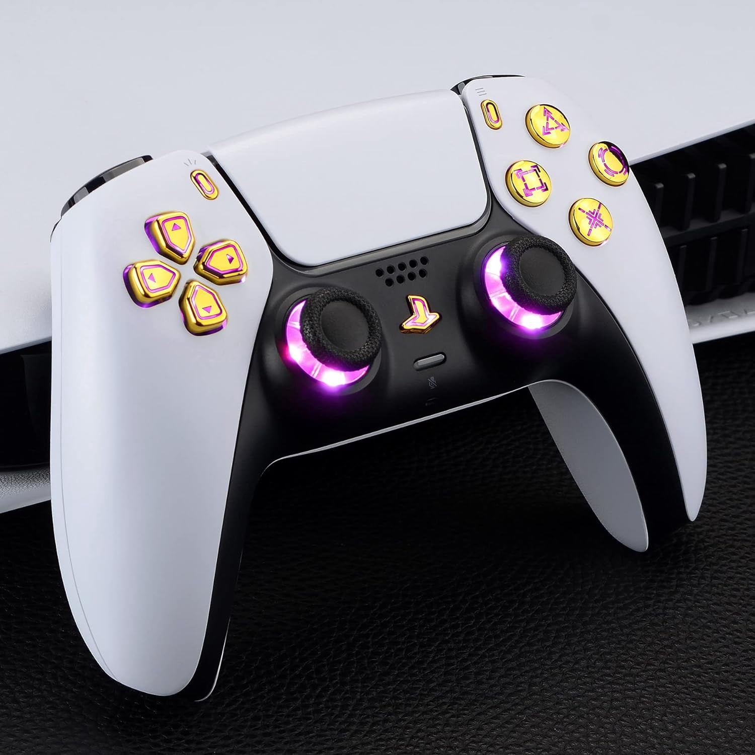 eXtremeRate Colorful Dpad Thumbsticks Chrome Gold Buttons DTF V3 LED Kit for ps5 Controller BDM-030/040