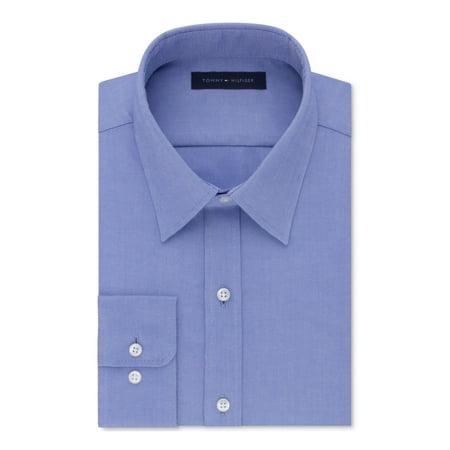 TOMMY HILFIGER Mens Blue Collared Classic Fit Dress Shirt 16.5- 36/37