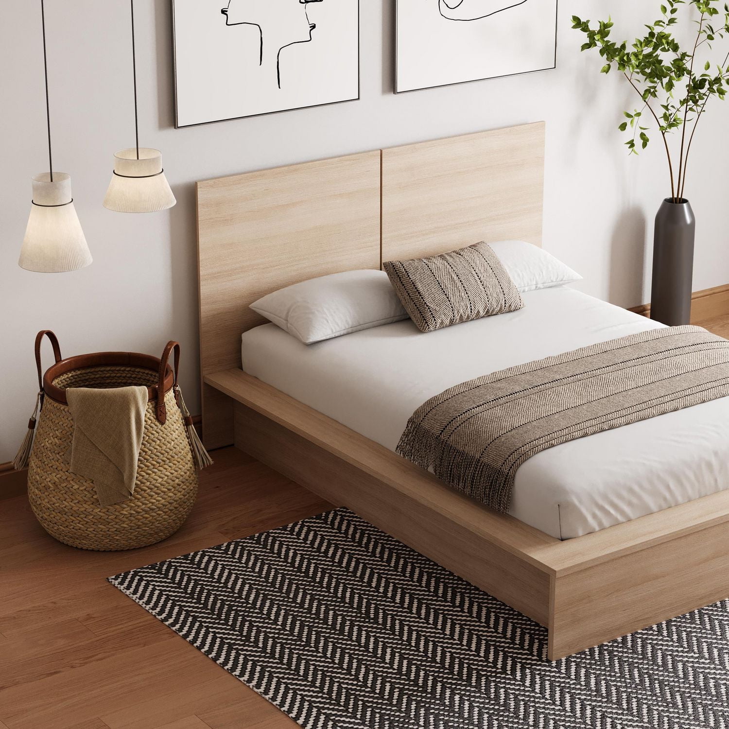 Lit plateforme James avec tête de lit